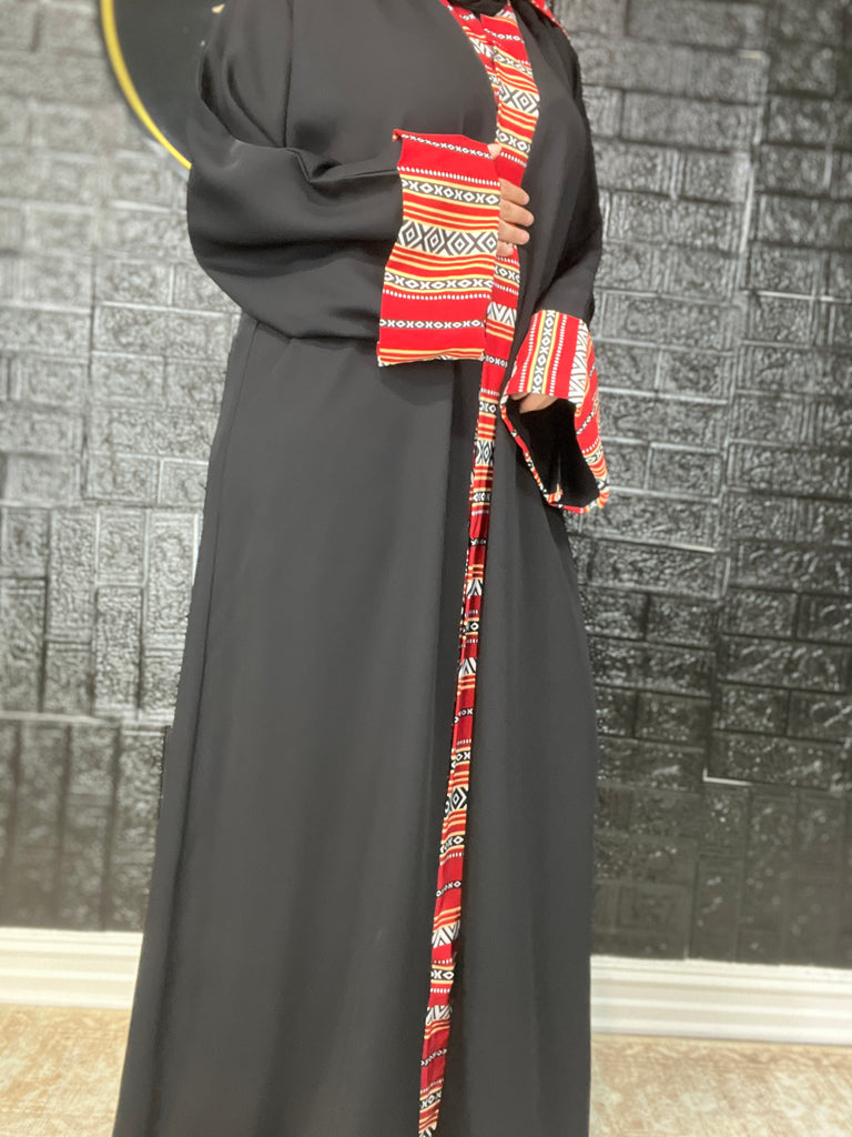 Red Heritage Trim Abaya