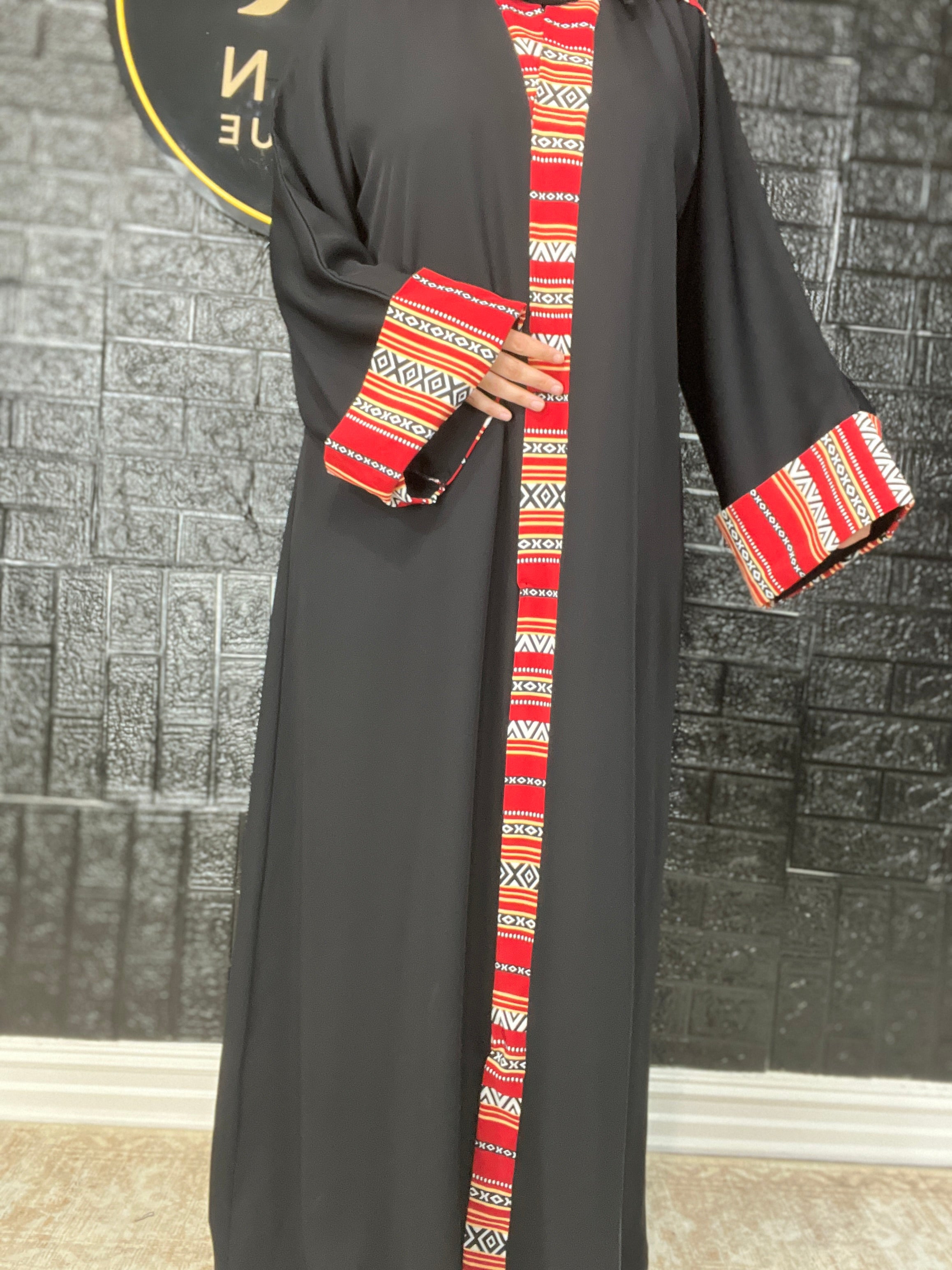 Red Heritage Trim Abaya